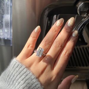 5ct emerald cut elongated Moissanite vvs1 with 1.77cttw eternity wedding set